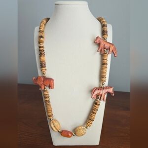 Vintage beautiful carved African Wooden Safari Jungle Animal beads Necklace